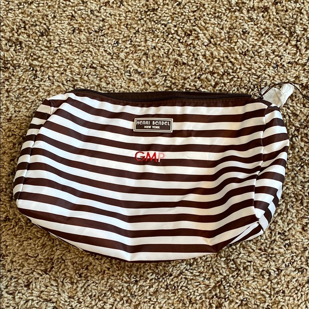 Henri Bendel Brown and White Striped Cosmetic Bag